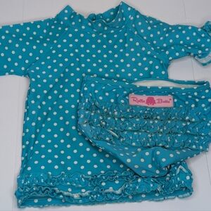 Ruffle Butts Turquoise Polka Dot 2 Piece Bathing Suit 2T